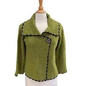 Wind River Moss Green Collared Single Button Chunky Knit Cardigan, Lagenlook, M